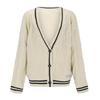 Ribbed Knit Cardigan Sweater with Embroidery - Autumn Solid Color Long Sleeve Women's Coat