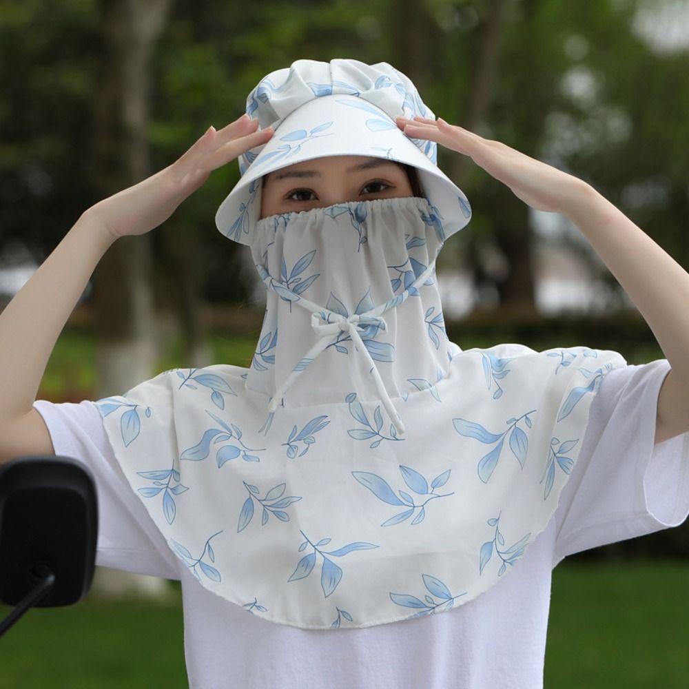 Flower Sun Protection Hat Sunscreen Bucket Hat with Mask Breathable Wide Brim Bucket Cap  Girl