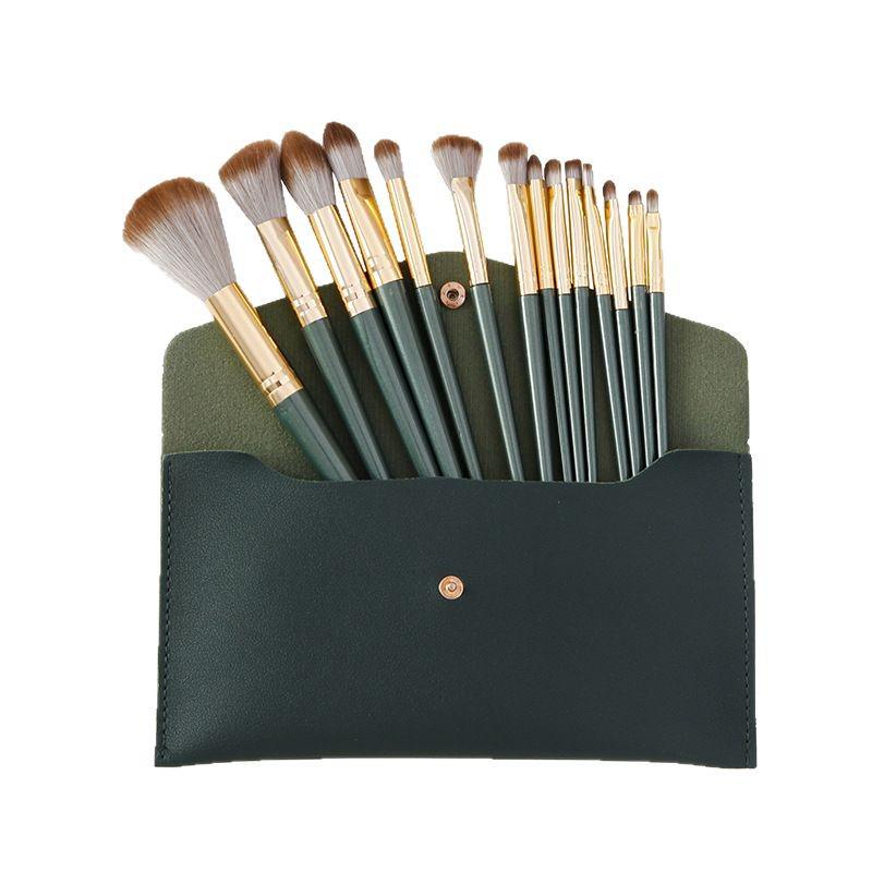 Set di Pennelli per Trucco Green Cloud da 14 Pezzi per Principianti con Custodia