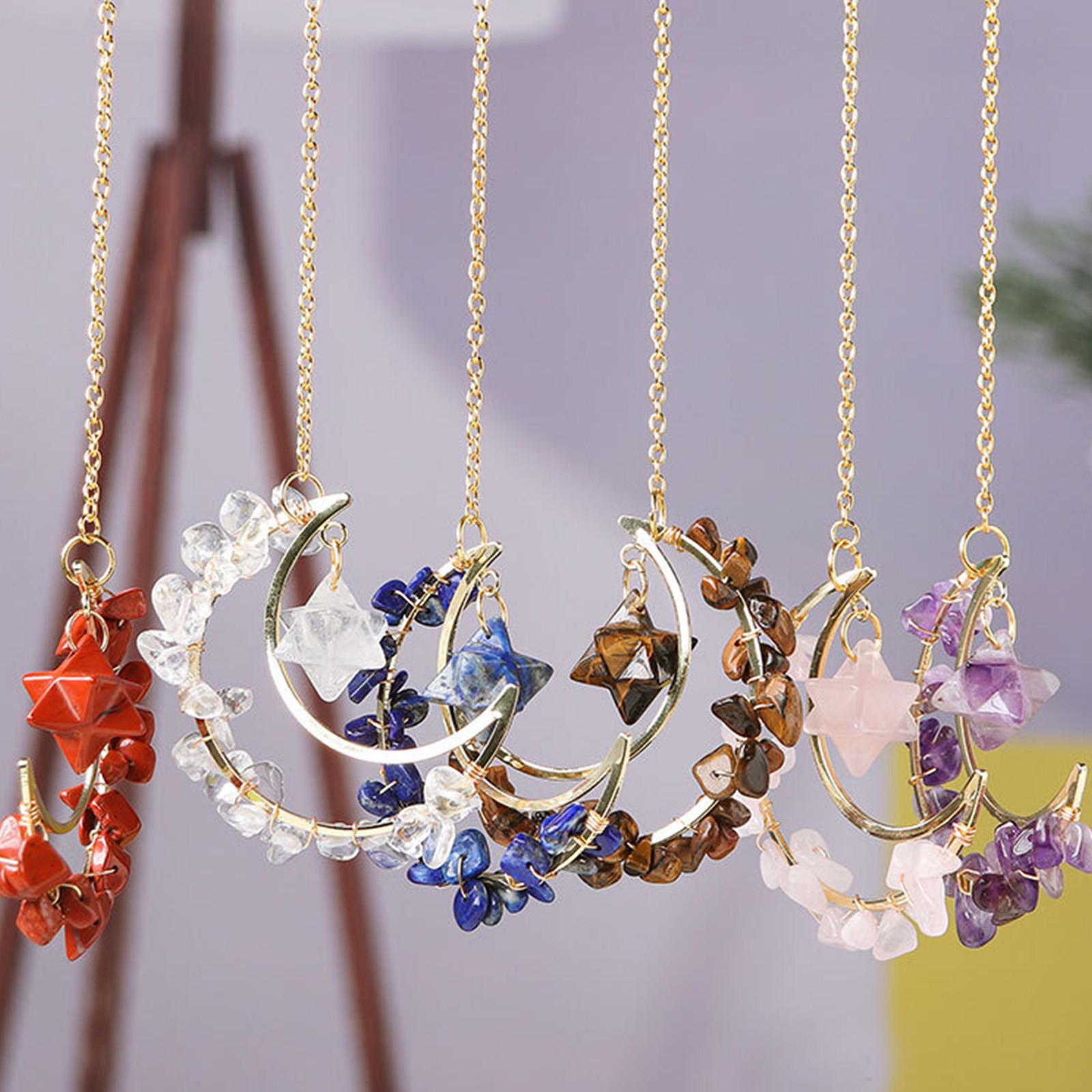 

Натуральный аметист, хрустальный камень, автомобильный кулон, подвеска в виде звезды и луны, ручная работа, цветное плетение, энергия