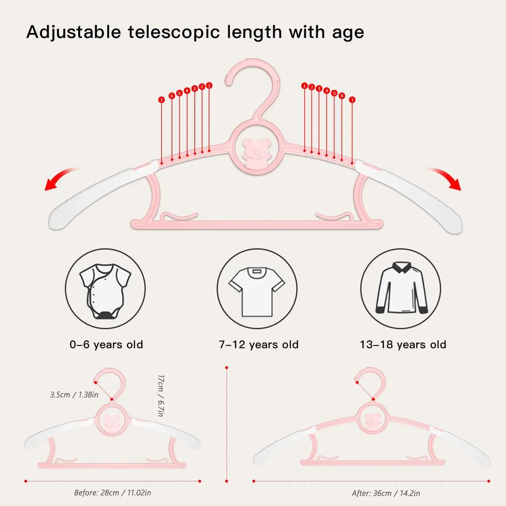 5/10/20Pcs Extendable Baby Nursery Closet Hanger Space Saving Kids Non-slip Clothes Hanger for Girl Boy Toddler Kids