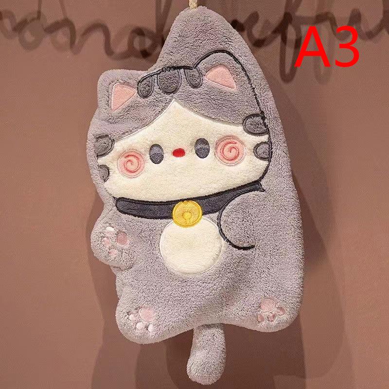 Cute Cat Hand Towels Quick Drying Kitchen Cleaning Rag Coral Velvet Cartoon Animal Absorbent Hanging Bathroom Towel Supplies