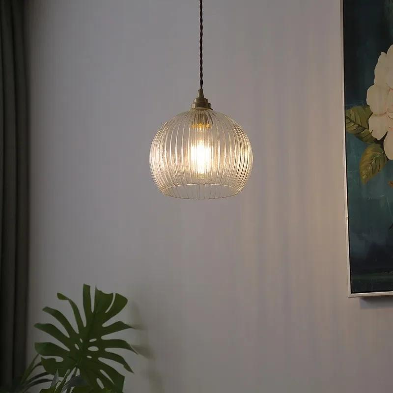 Retro Vidro Pendente Luz Cobre Suspensão Lustre para Sala de Jantar Cozinha Quarto Decoração de Casa Luminárias Penduradas Lustre