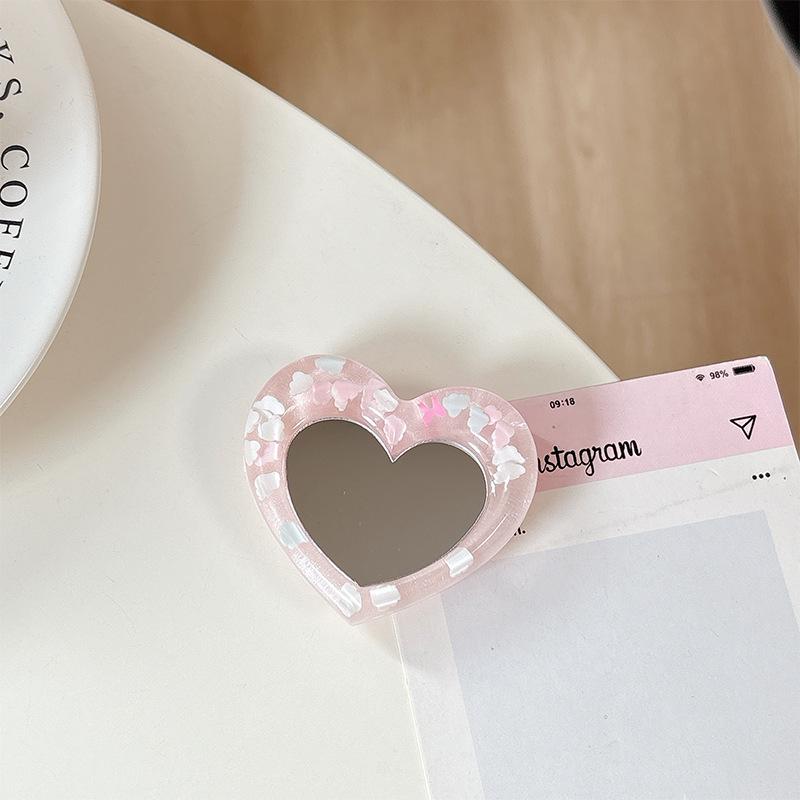 Creative Heart Mirror Phone Stand: Telescopic, Folding, Portable, Stable Desktop Holder