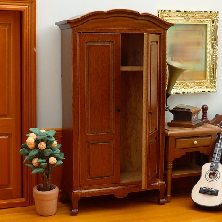 Detailed Miniature Wardrobe Model Figurine 1/12 Scale Doll House Furniture Wooden Storage Cabinet with Openable Door