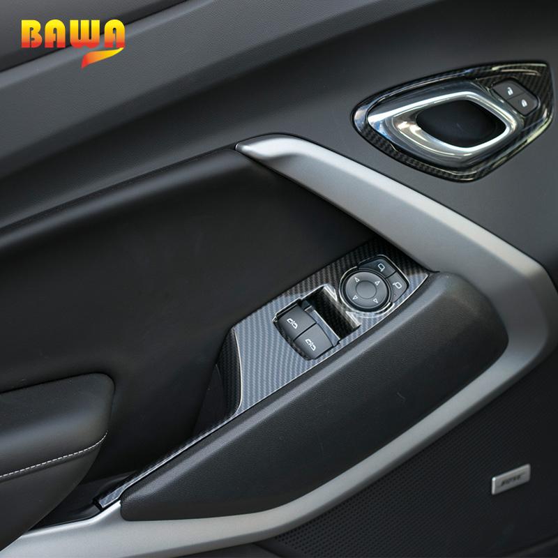 BAWA ABS Car Window Lift Button Panel Decoration Cover Trims Interior Stickers For Chevrolet Camaro 2017 Up Car