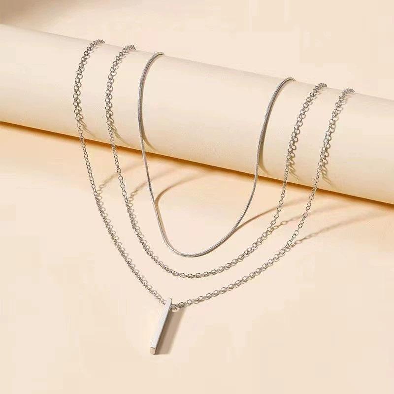 Simple Personality Multiple Layers Fold Wear Geometric Small Vertical Bar Pendant Necklace for Women Jewelry Accessories Gifts