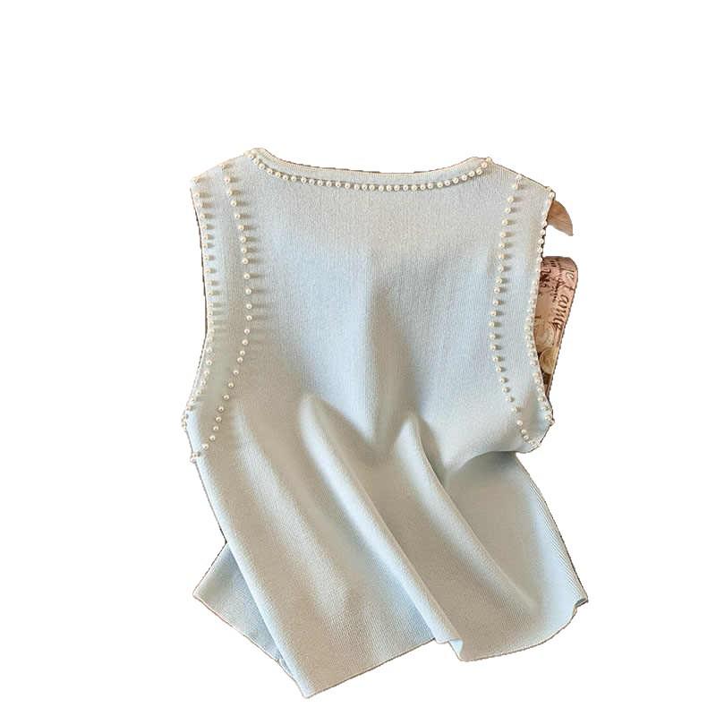 Sleeveless Beaded Knit Vest - Women's Stylish Summer Slim-Fit Top