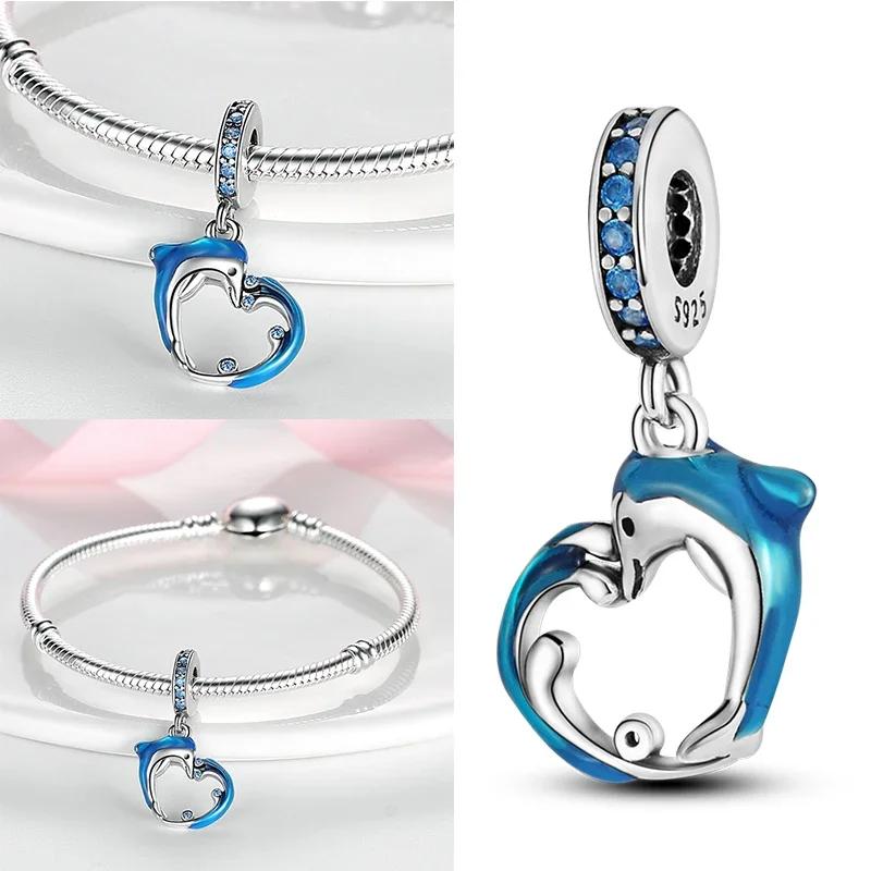 925 Silber Glühwürmchen Libelle Eule Anhänger Kleeblatt Herz Zirkon Farbperle für Original Armband Anhänger Schmuck