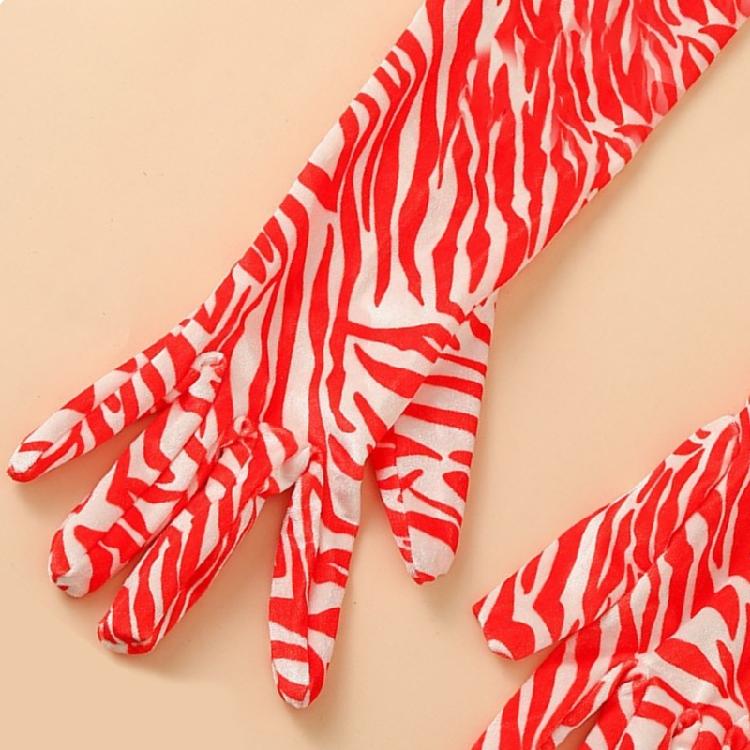 Stylish Long Velvet Gloves with Zebras Pattern Design Elastic Warm Arm Sleeves for Masquerades Party and Music Festival