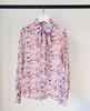 Clearance Women's Silk Long-Sleeve Shirt with Colorful Heart Print & Removable Bow