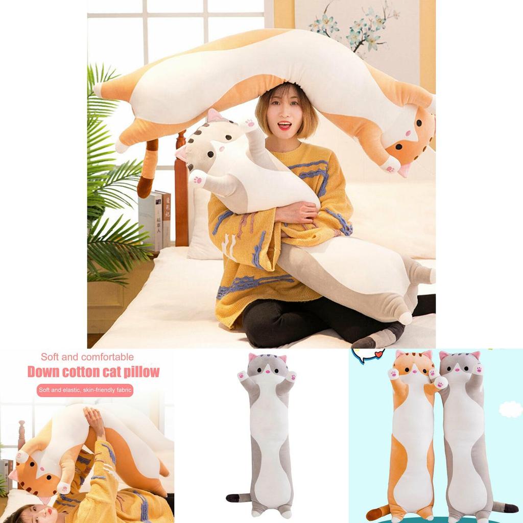Adorabile Peluche Lungo di Gatto Morbido Cuscino Gattino Imbottito Perfetto Per il Comfort del Sonno dei Bambini