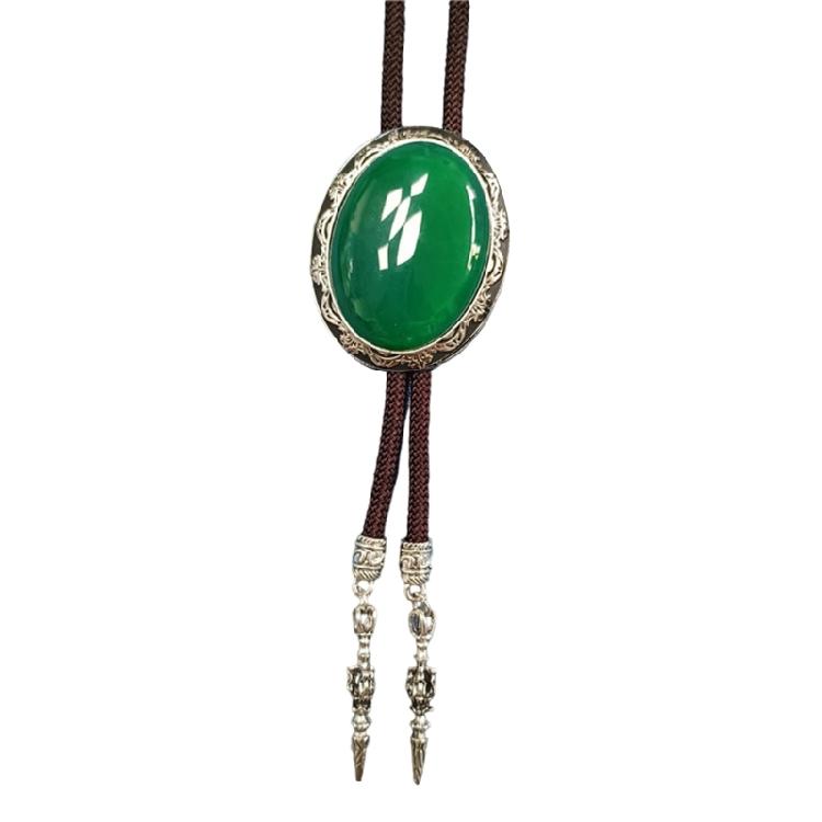 Vintage Oval Shape Stone Pendant Bolo Tie Western Braided Rope Adjustable Necktie Jewelry Shirt Collar Chain Necklace