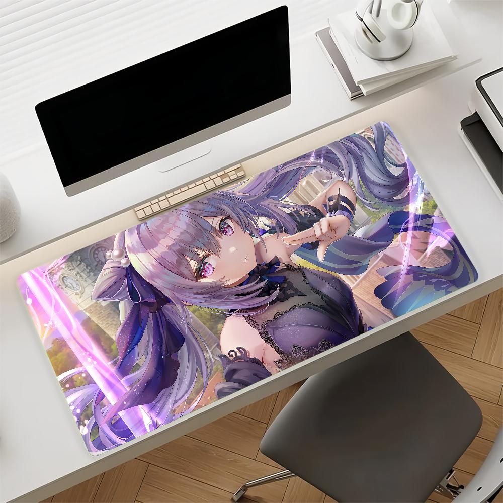 Gaming Mouse Pad Large Desk Mat Antislip Stitched Edges Stylish Purple Anime Print Extended Keyboard Mat for Gamer Office