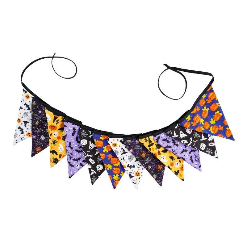 Colorful Halloween Triangular Flags Thanksgiving Cotton Fabric Pennant Bunting Banners for Schools Homes and Offices