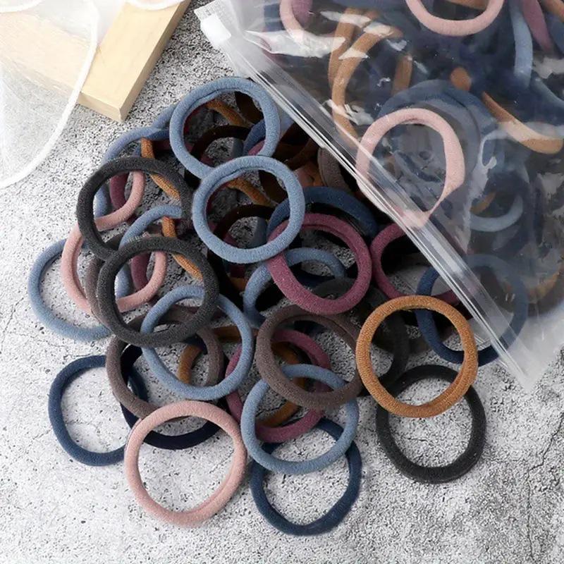 50 Pcs 4cm Solid Color Elastic Hair Ties for Women - Perfect for High Ponytails & Hair Accessories