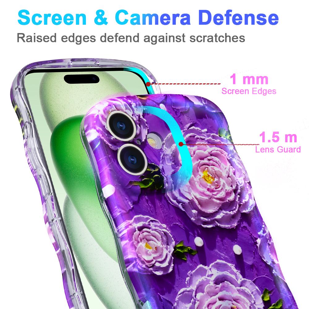 For iPhone 16 Plus Magnetic Case Wave Edge Glitter TPU Phone Back Cover