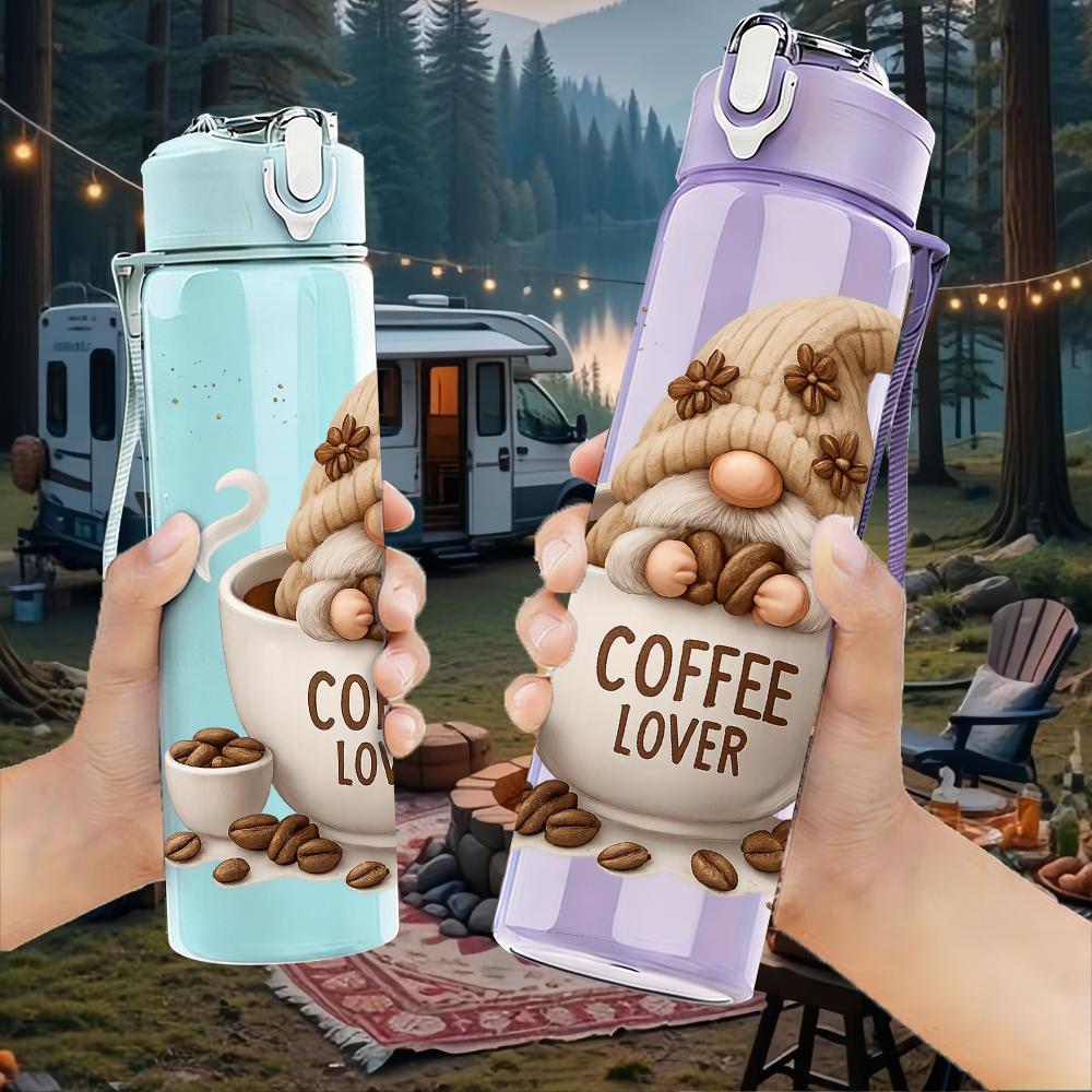 1PC Coffee Gnome Mug Graphic 750ml Color Plastic Sports Water Bottle Leakproof Flip Straw Lid For Sports Office Home Use
