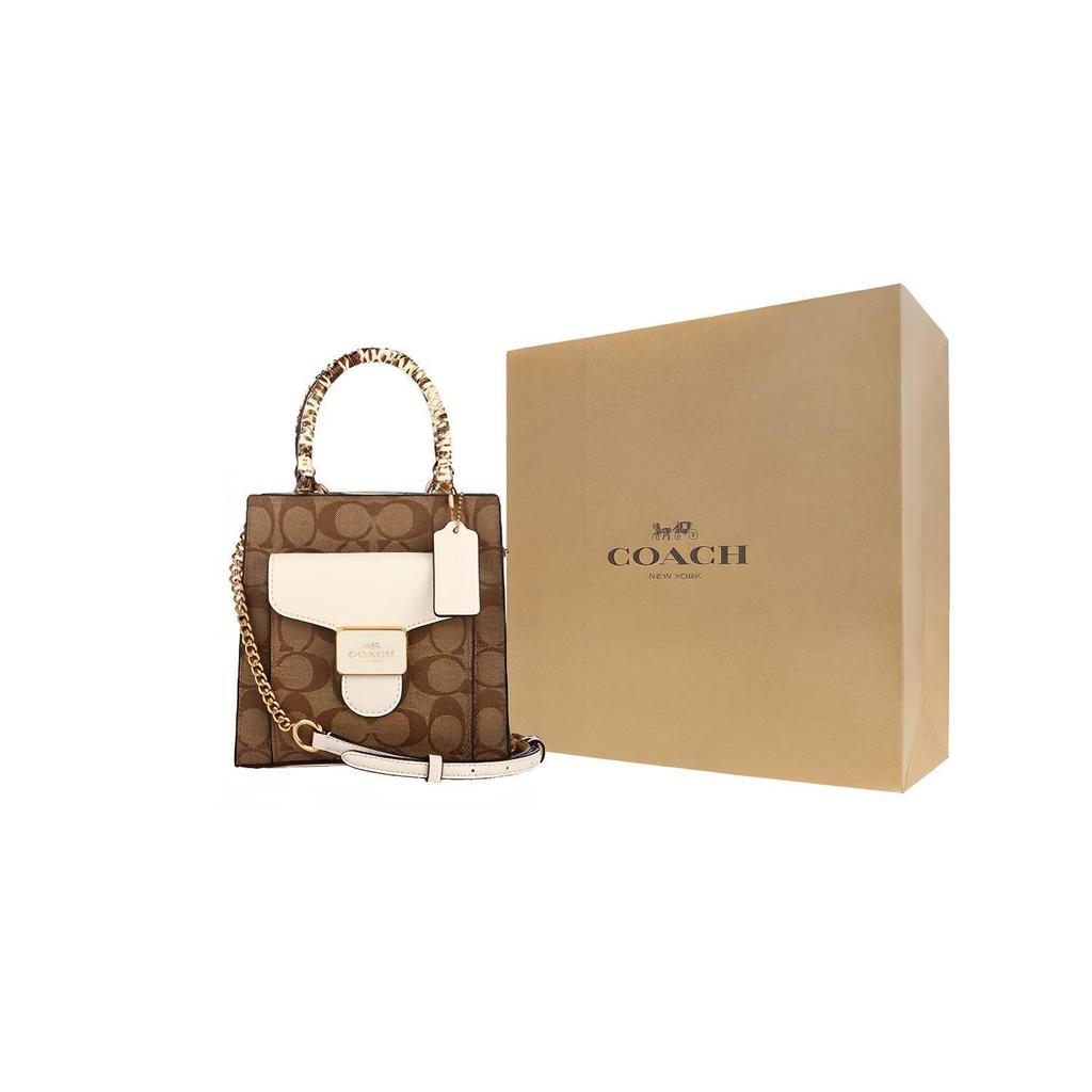 Coach Pepper 17 Classic Monogram Snake Print Handle Canvas And Leather Music Score Bag Women Handbag Khaki C7227-IMOTV