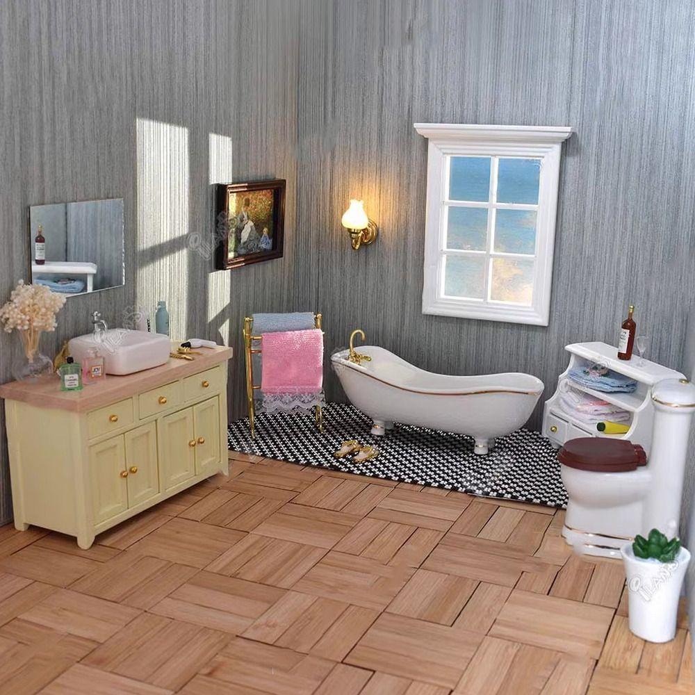 Pretend Play Wash Basin Figure Simulation Bathroom Sink Ceramic Dollhouse Toy Bathroom Sink Model