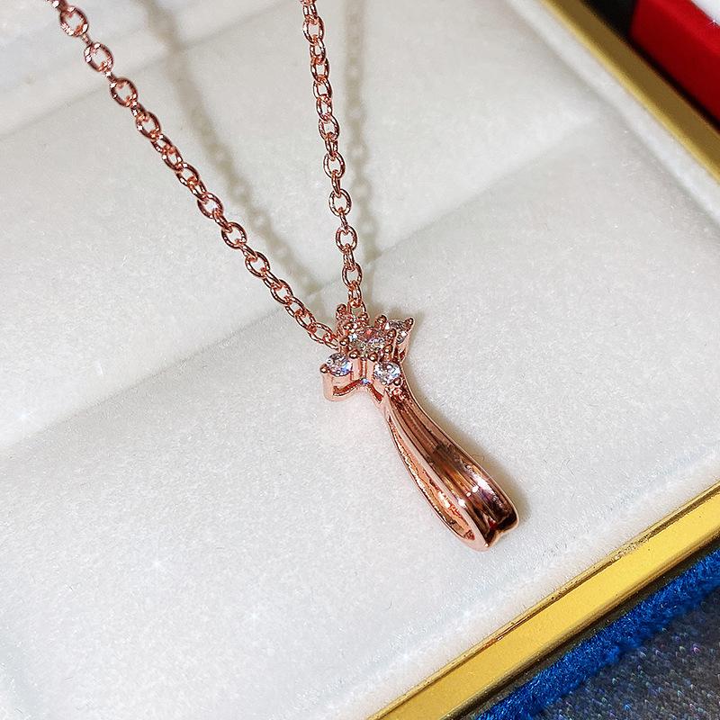 Top Cluster Paved Wing Curved Vertical Bar Pendant Women Rose Tone Cable Chain Clavicle Necklace