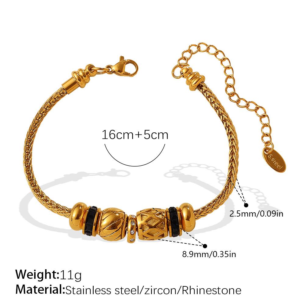 Retro-Stil DIY Schneeflocke Hohl Diamant Anhänger Armband Edelstahl High-End Gold Perlen Armband