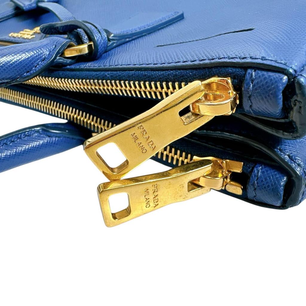 PRADA Sapphiano Galleria Handbag leather blue Women 1BA786 Used