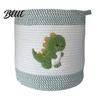 Decorative Laundry Hamper Large Cotton Woven Storage Basket Cartoon Embroidery Toy Organizer Bin Home Decor Basket Capacity with Reinforced Handles