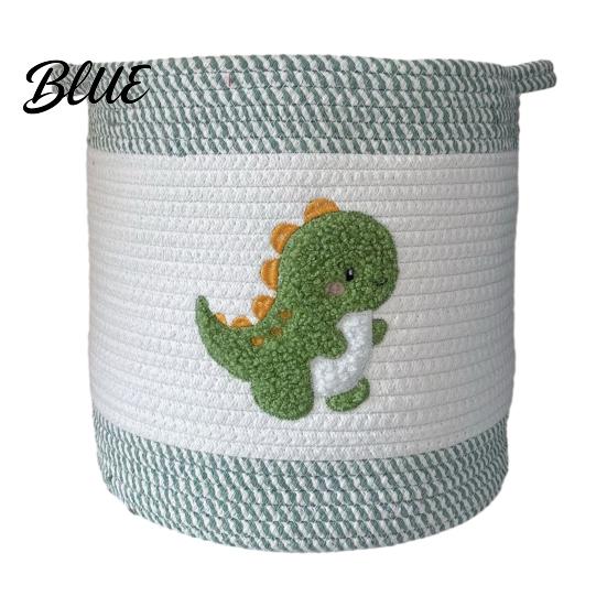 Decorative Laundry Hamper Large Cotton Woven Storage Basket Cartoon Embroidery Toy Organizer Bin Home Decor Basket Capacity with Reinforced Handles