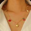 Multi Charm Chain Necklace with Rainbow Heart Butterfly and Lips Pendants for Women