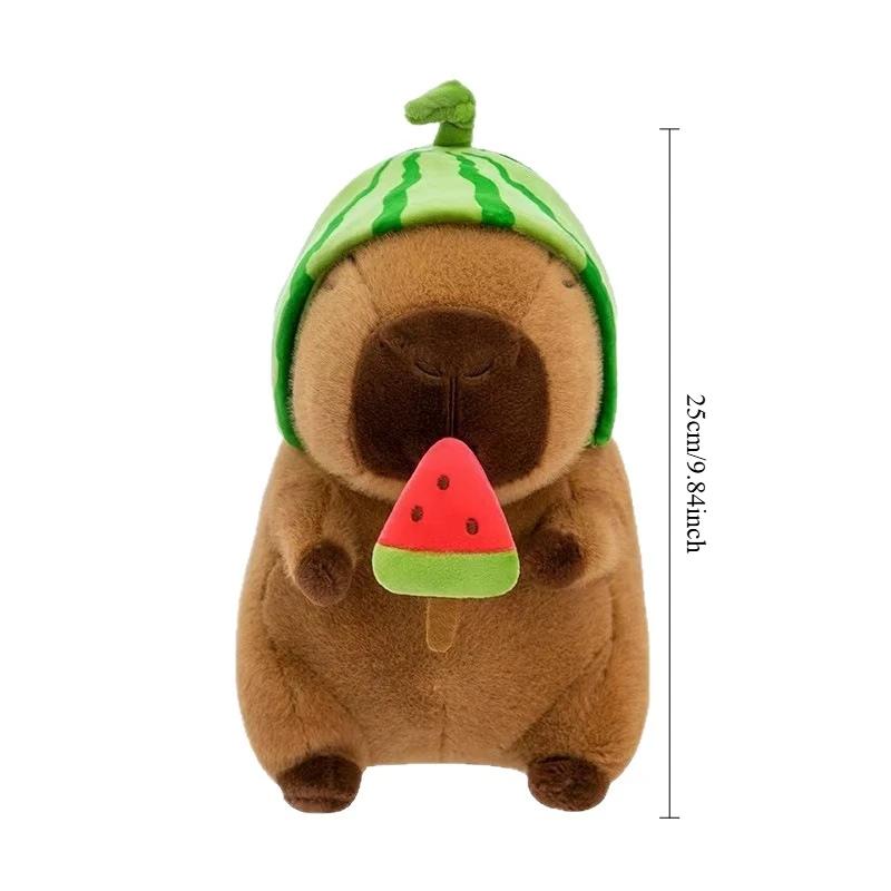 25cm Detachable Watermelon Hat Capi Bara Plush Water Dolphin Doll Watermelon Pull-out Kids Birthday Party Gift Home Decoration