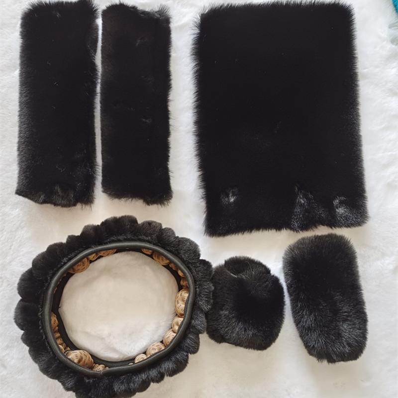 6pcs/Set Goddess Plush Car Steering Wheel Cover Rex Rabbit Hair Fluffy Steering Wheel Cover