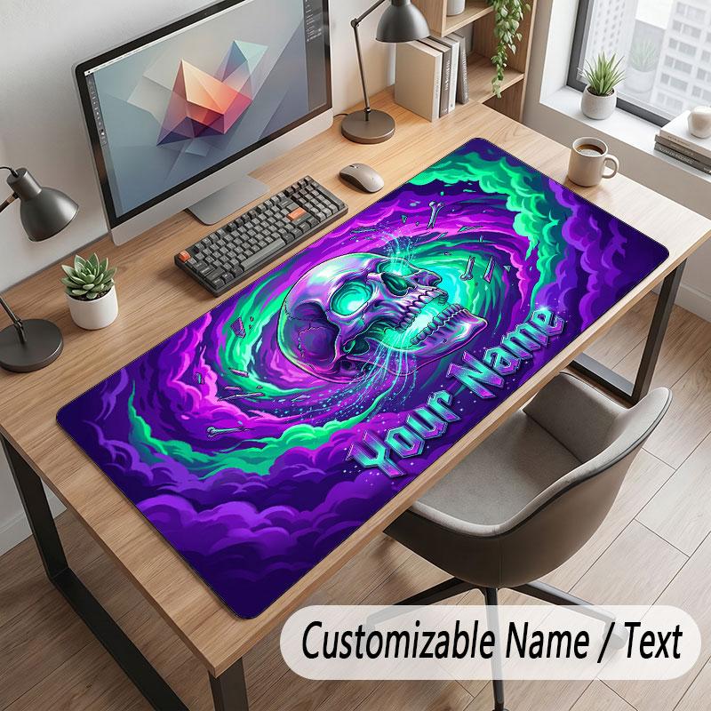 Skull Gothic Theme Customized Mouse Pad Personalized Print Name Text Desk Mat For Home Office Table Decor