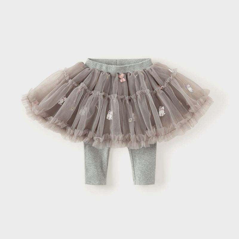 [Same Style as in the Mall] David Bella Girls  Skirt Pants Spring New Elastic Mesh Skirt Leggings Toddler Long Pants Gray [Ready Stock] 110