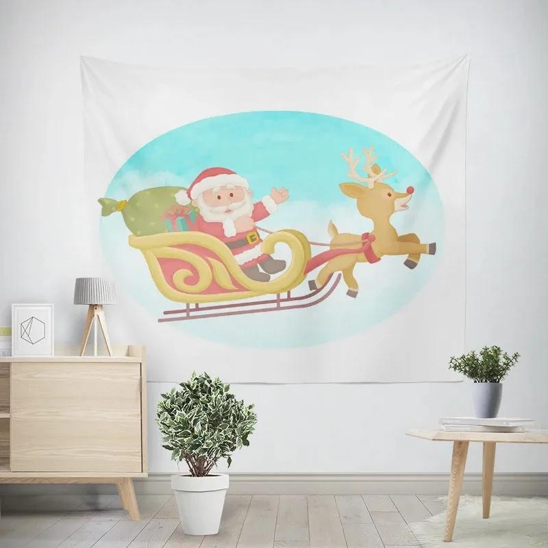 New Year Christmas Cartoon Santa Claus Pattern Tapestry Living Room Sofa Home Decoration Christmas Gift