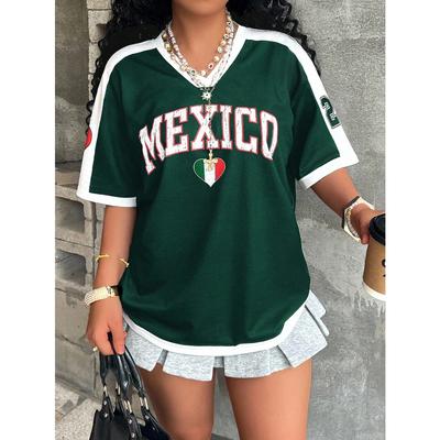 Damen Mexiko Print T-Shirt Sommer Kurzarm Locker Atmungsaktiv Patriotisches Grafik-Trikot für Tägliche Freizeit Streetwear Outdoor