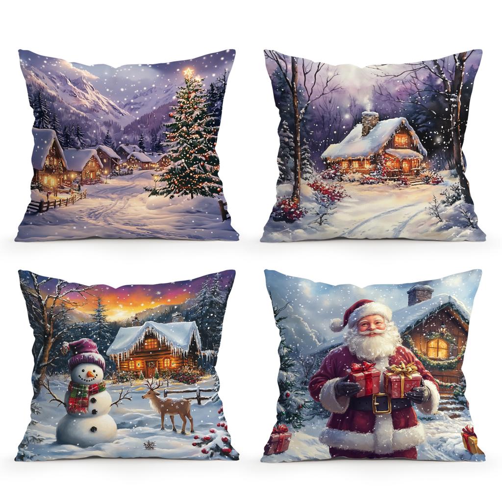 Christmas Painting Cushion Pillowcase Printed Polyester 45x45cm Throw Pillowcover Decorative Sofa Cushion Pillowslip Home Decor