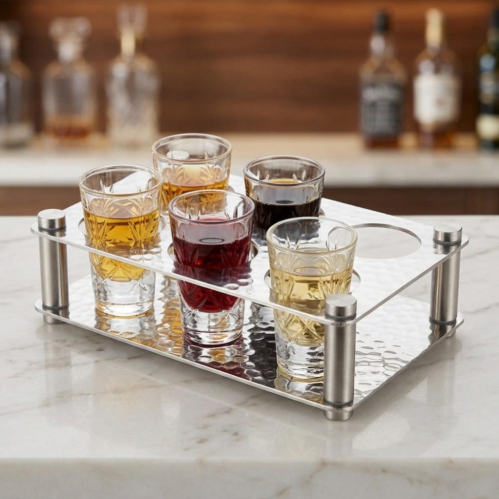 6 Holes Wine Glass Tray Stainless Steel Glass Cup Rack Durable Serving Display Tray Kitchen