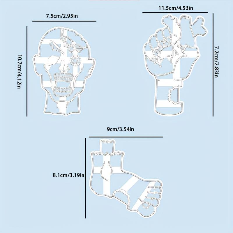 3pcs Halloween Horror Cookie Cutter Set , Skeleton, Zombie, and Hand Designs Plastic Baking Tools for Fondant Cake Decorating, DIY Desserts,