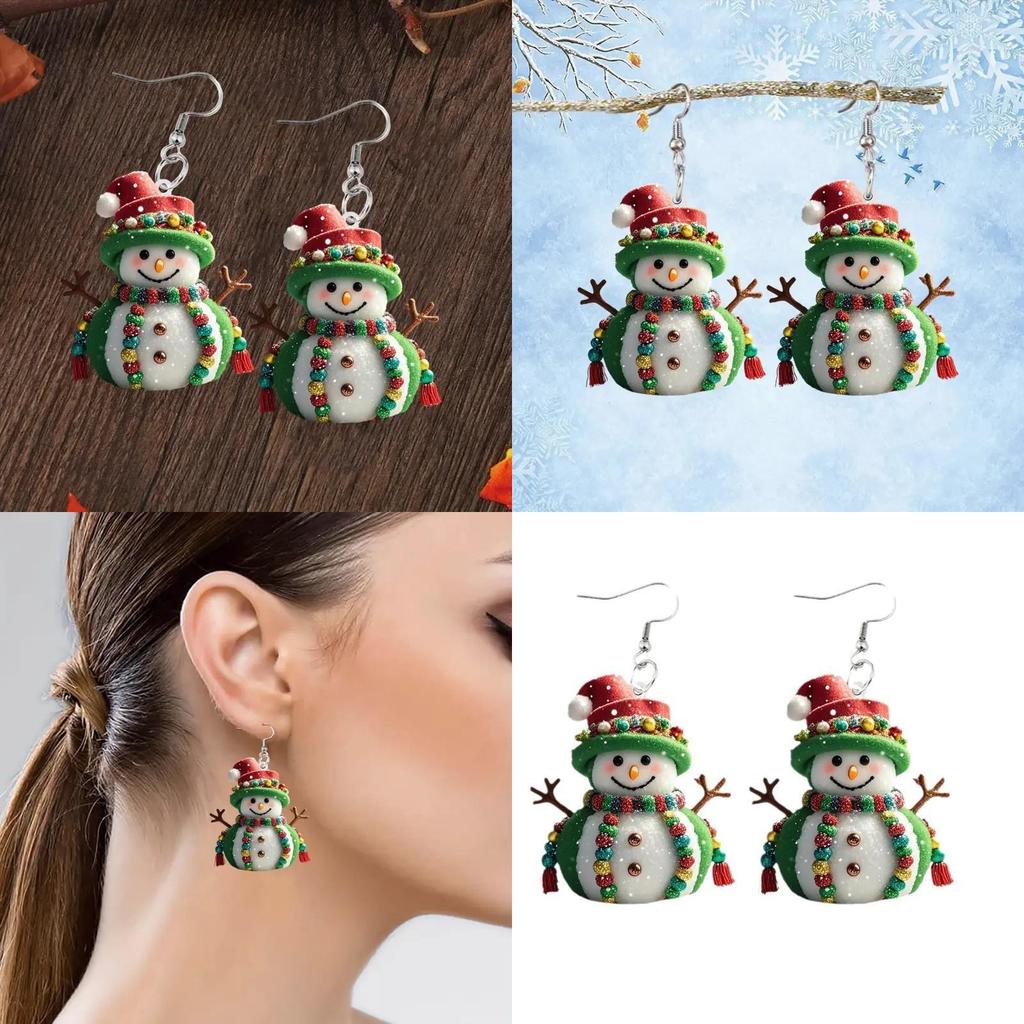 Christmas Themed Snowman Pattern Women Acrylic Earrings For Women And Girls