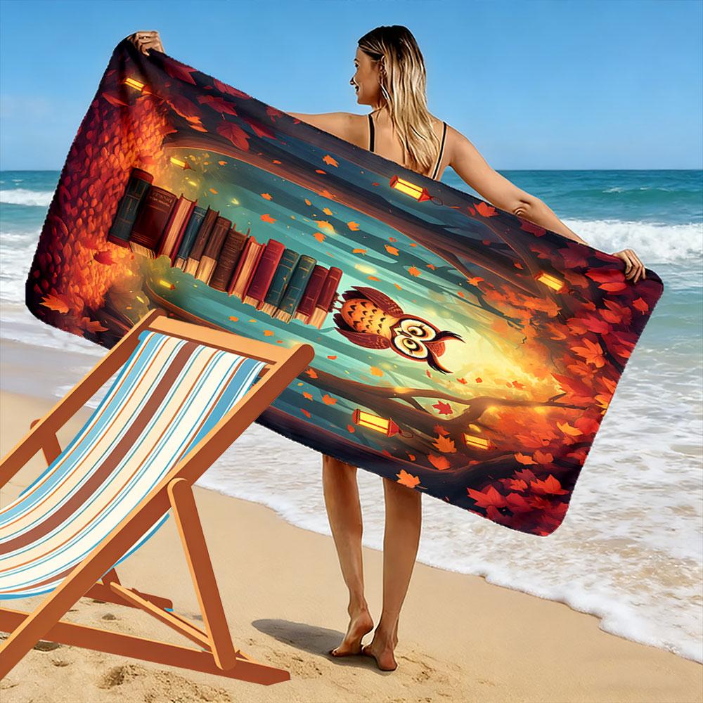 Autumn owl wisdom Print beach towel, quick drying, suitable for travel, outdoor sports, jogging, the beach and swimming, gift
