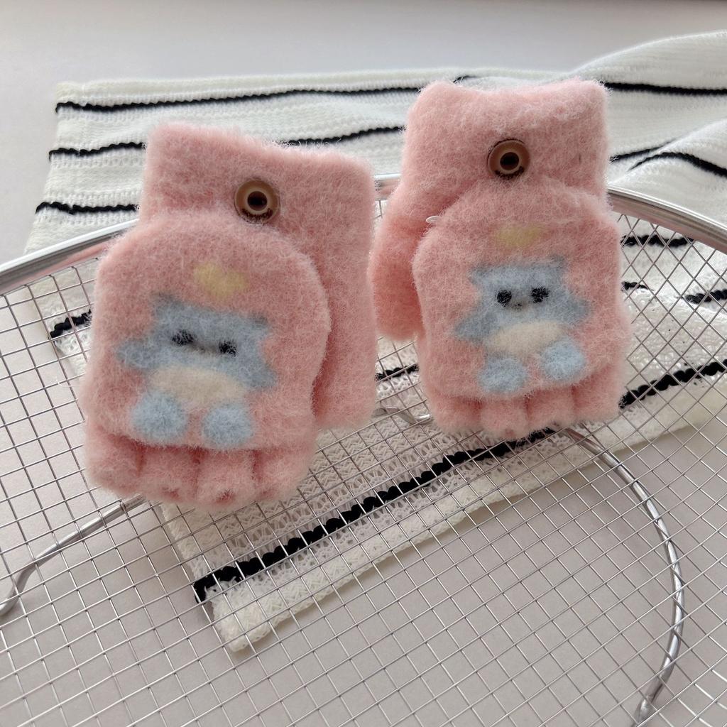2-7 Years Old, Children's Flip Gloves 25 Autumn and Winter Boys and Girls Writing Gloves Cute Cartoon Thermal Gloves