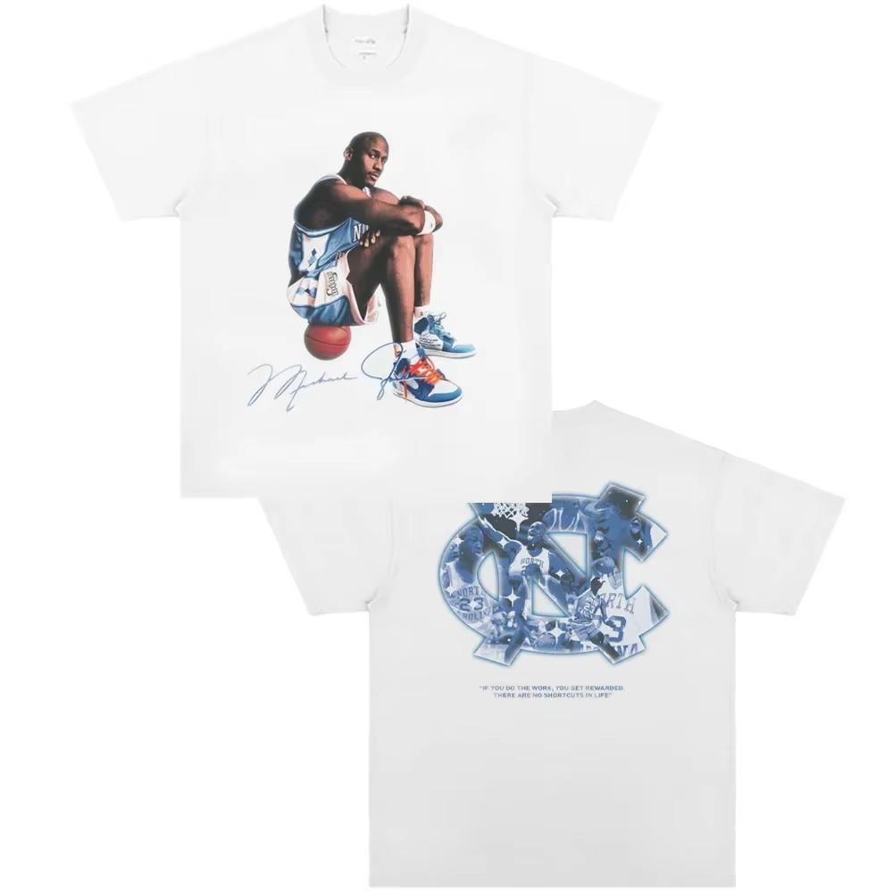

2025 MJ Dan Joe Basketball God Jorda UNC College Period Breathable Printed Short Sleeve Women Tshirt American Vintage 4XL