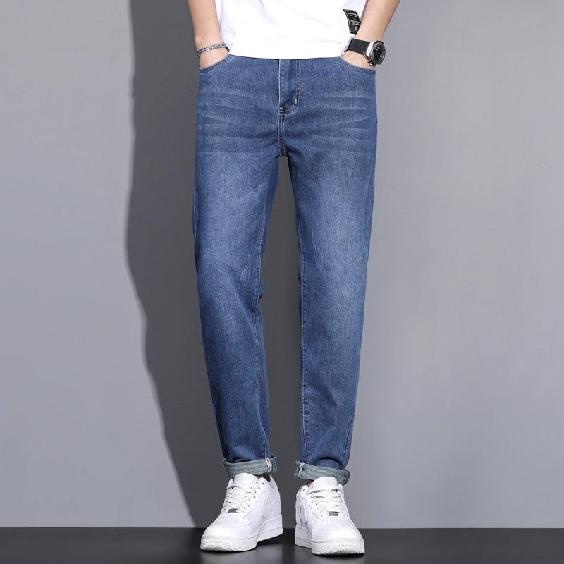 Dobrej Jakości Czarne Szare Niebieskie Obcisłe Dżinsy Męskie Wiosna Lato Slim Fit Dżinsy Denomowe Męskie Bawełniane Elastyczne Spodnie Jeansowe Cowboy LY2301