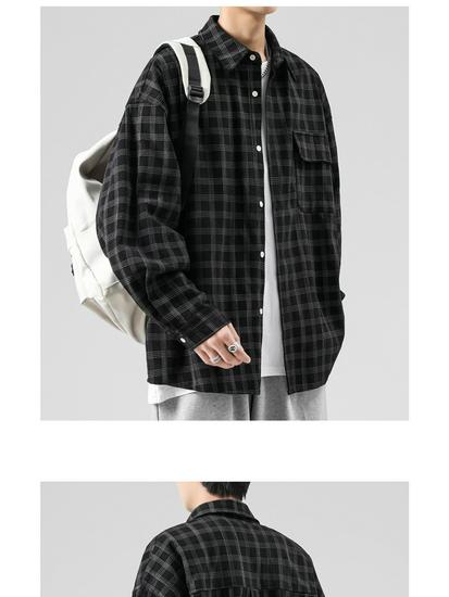 Men's Long Sleeve Corduroy Shirt - Japanese Retro Plaid Jacket for Spring & Autumn