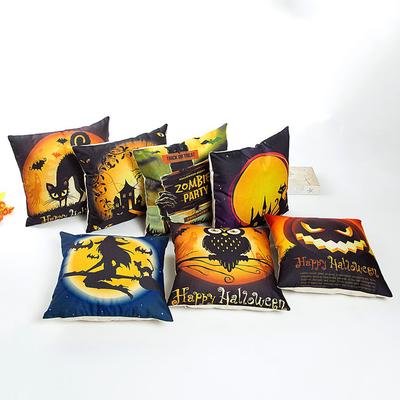 Halloween Pumpkin Witch Cat Owl Pillow Case Square Linen Cushion Cover