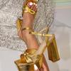 Gold waterproof table thick heel high heel noble temperament one word buckle belt women's sandals