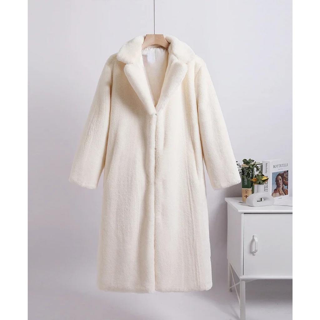 Winter Women High Quality Faux Rabbit Luxury Long Fur Coat Lapel OverCoat Thick Warm Female Plush Jacket Large Size 5XL