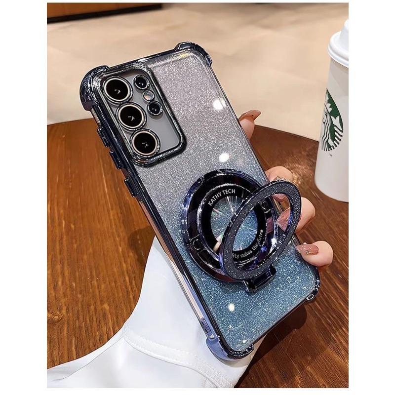 Suitable for Samsung S25ULtra Plating Flash Powder Airbag Magnetic Suction Bracket Mobile Phone Case A36 Anti Fall Full Cover Soft Shell A24