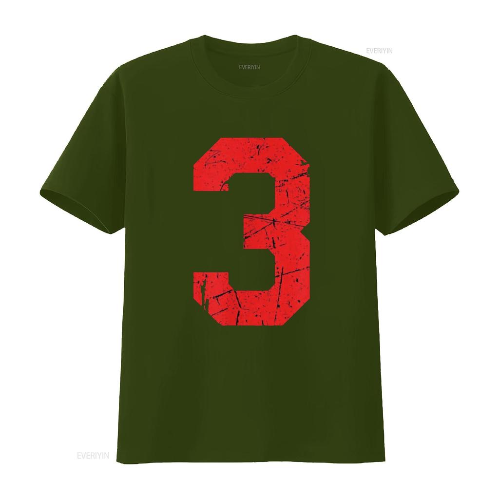 Numer 3 Koszulka Sportowa Czerwona Zniszczona Vintage Szczęśliwa Koszulka vintage Prana moda streetwear Wygodna Stylowa Miękka